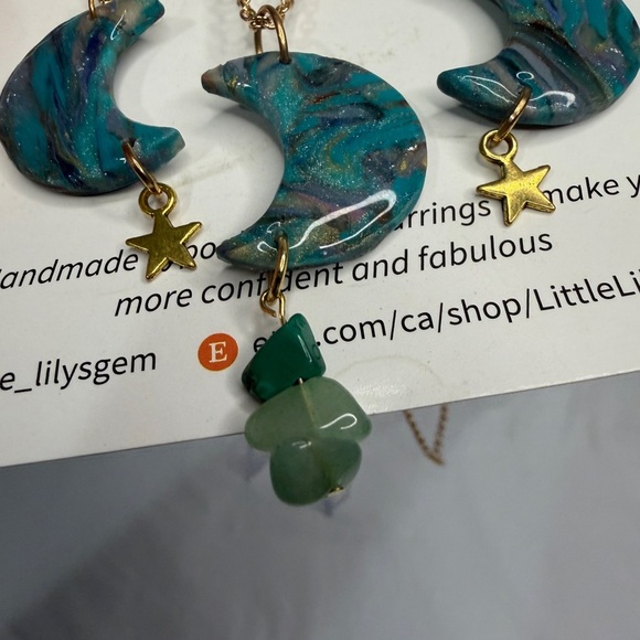 Marble Green Moon Earrings Set - Picture 5 of 7